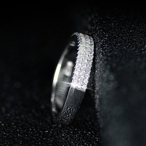 Plain Trendy Round Gems Full Around Filled Eternity Zircon Ring for Women, PD044 - Picture 2 of 4